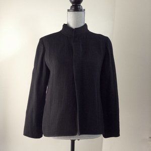 Eileen Fisher Black Crinkle Silk Jacket Petite M Magnet Closure Mandarin Collar